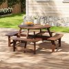 Living and Home 8-Person Round Wood Picnic Table and Bench Set