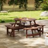 Living and Home 8-Person Round Wood Picnic Table and Bench Set