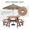 Living and Home 8-Person Round Wood Picnic Table and Bench Set