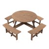 Living and Home 8-Person Round Wood Picnic Table and Bench Set