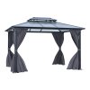 12 x 10FT Metal Frame Hardtop Patio Gazebo with Curtains