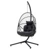 Swing Hanging Egg Chair with Cushion and Headrest, Grey+Black