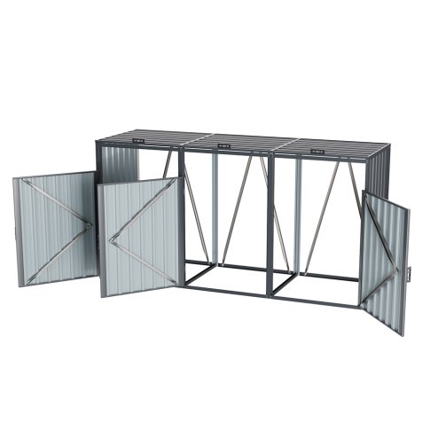 Living and Home 7.8x2.6 ft Outdoor Metal Garbage Can Garden Storage Shed, Dark Grey