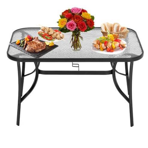 Tempered Glass Outdoor Coffee Table with Parasol Hole Multi Size