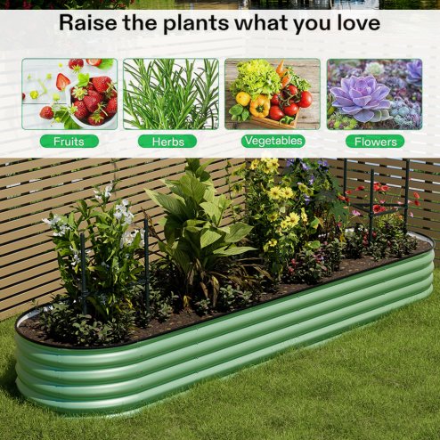 Living and Home 320cm W x 80cm D x 42cm H Oval-Shaped Galvanized Steel Raised Garden Bed, Light Green