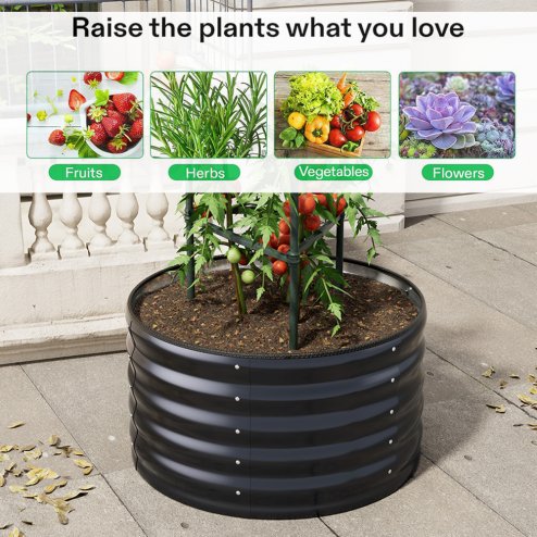 Living and Home Round Galvanized Steel Raised Garden Bed 80cm Dia x 40cm H, Anthracite
