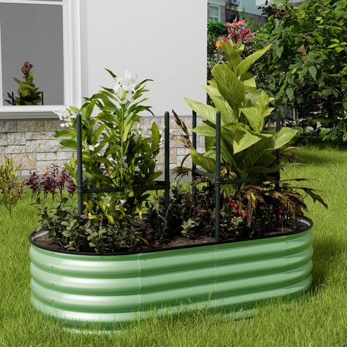 Living and Home Light Green Oval-Shaped Galvanised Steel Raised Garden Bed 160cm W x 80cm D x 42cm H