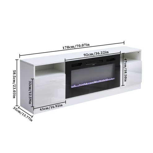 Living and Home Recessed Electric Fireplace TV Stand with Closed Storage