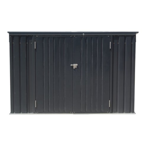 Living and Home Charcoal Black Metal Bike & Tool Shed Outdoor Storage Shed for Rubbish Bin with Lockable Double Doors, Ventilated, Gas Strut Lid