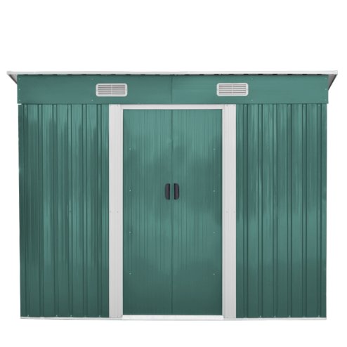 Living and Home 4x8FT Metal Pent Roof Garden Tool Shed, Dark Green