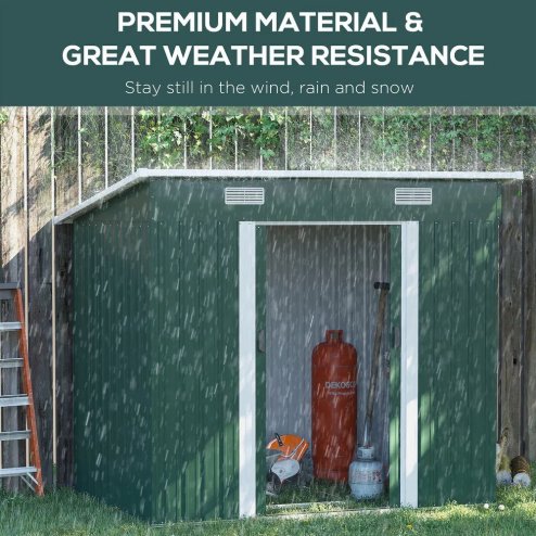 Living and Home 4x8FT Metal Pent Roof Garden Tool Shed, Dark Green