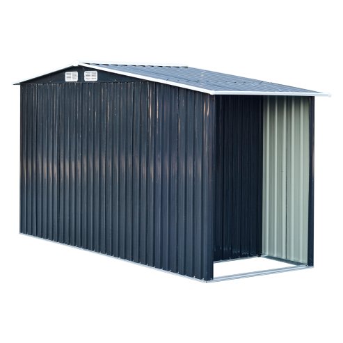 Living and Home 4x8FT Metal Garden Storage Shed with Log Storage, Anthracite
