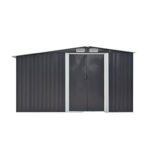Living and Home 8ft x 8ft Garden Metal Storage Shed with Log Storage, Black