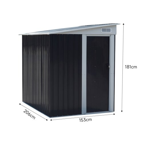 Living and Home 5 x 7FT Sliding Door Pent Roof Garden Tool Shed Outdoor Patio Storage House, Charcoal Black