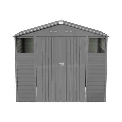 Living and Home 8.1x5.7FT Metal Apex Roof Garden Tool Shed, Grey