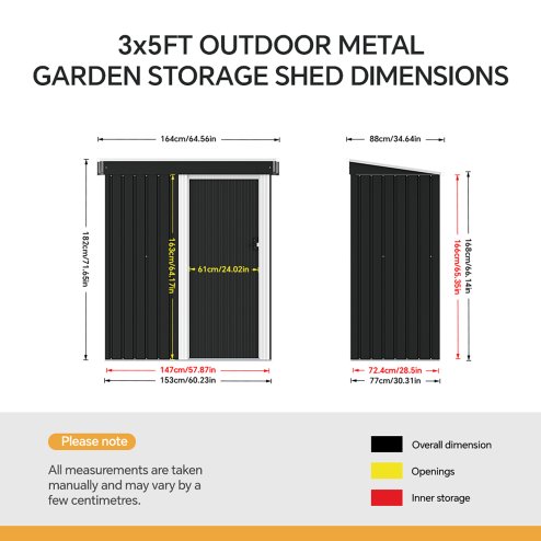 Living and Home 5 x 3 FT Outdoor Metal Storage Shed with Lockable Door