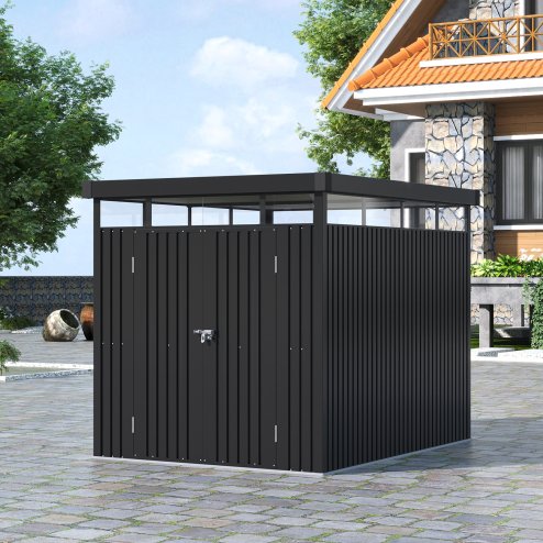Living and Home 2 X 2.6 X 2M Metal Garden Tool Shed, Charcoal Black