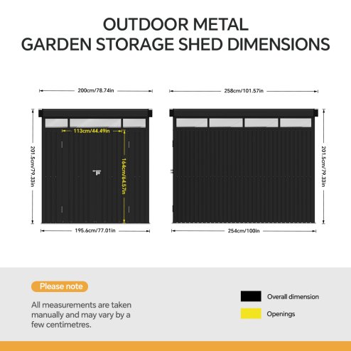 Living and Home 2 X 2.6 X 2M Metal Garden Tool Shed, Charcoal Black