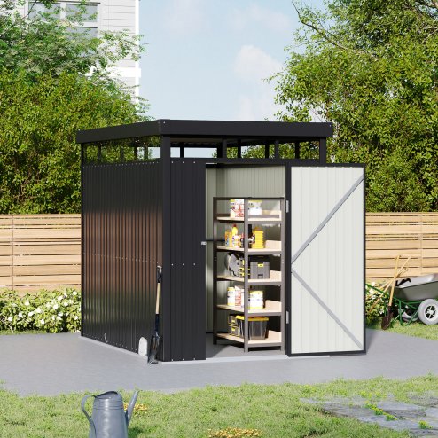 Living and Home 5.3 x 8.5FT Outdoor Metal Garden Storage Shed, Anthracite