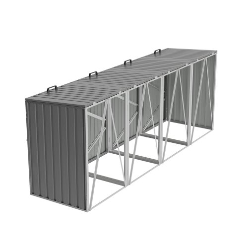 Living and Home 4 Bin Storage Shed Heavy-duty Galvanized Steel Outdoor Bin Store with Lift-up Lids & Lockable Doors