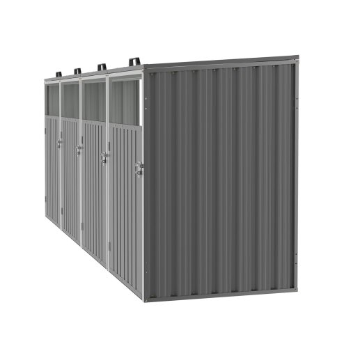 Living and Home 4 Bin Storage Shed Heavy-duty Galvanized Steel Outdoor Bin Store with Lift-up Lids & Lockable Doors