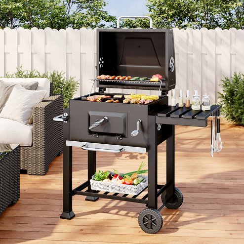 Living and Home Outdoor Portable Charcoal BBQ Grill Barbecue Trolley