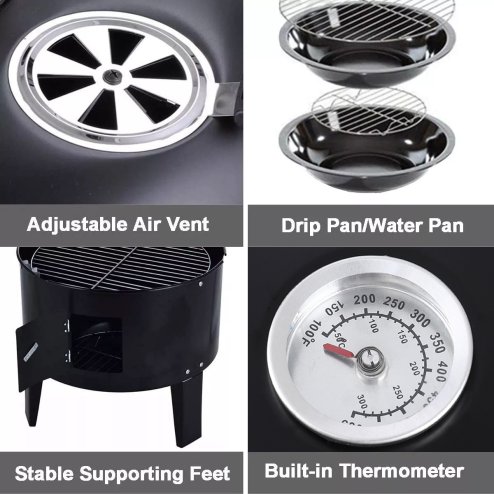Living and Home 3-In-1 Portable Outdoor Charcoal BBQ Grill Smoker