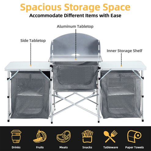 Living and Home Portable Outdoor Camping Kitchen Unit with Storage Shelves