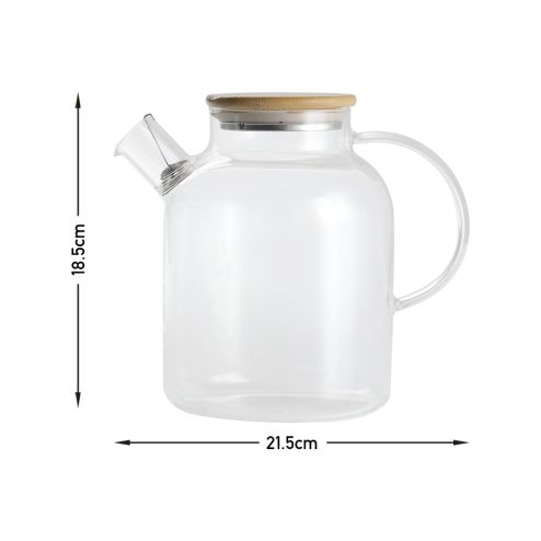 Living and Home 1800ML Clear Glass Teapot Stovetop Safe with Bamboo Lid