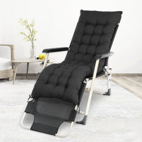 Living and Home Non-slip Sun Lounger Cushion for Garden Patio Black, 160cm(W) x 50cm(D)