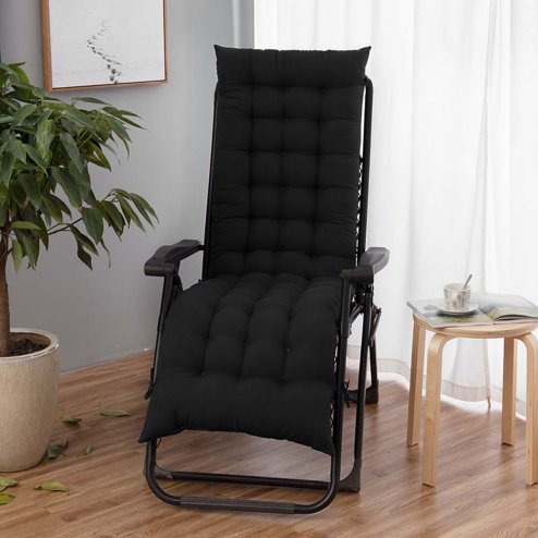 Living and Home Non-slip Sun Lounger Cushion for Garden Patio Black, 160cm(W) x 50cm(D)