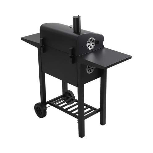 Living and Home Outdoor Portable Carbon Steel Charcoal Grill with Side Tables, Black