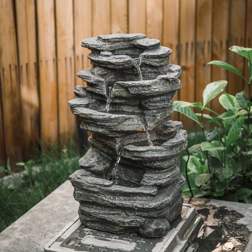 Living and Home Garden Water Feature Outdoor LED Waterfall Electric Fountain Rockery Decor