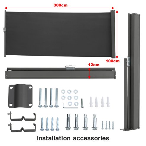 Living and Home 300cm Outdoor Patio Retractable Side Awning Balcony Sunshade Blind, Dark Grey
