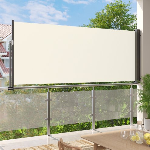Living and Home Beige Outdoor Retractable Privacy Side Awning, 300cm (W) x 120cm (H)