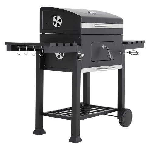Living and Home Portable Outdoor Charcoal BBQ Grill with Side Shelves