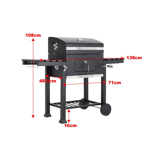 Living and Home Portable Outdoor Charcoal BBQ Grill with Side Shelves