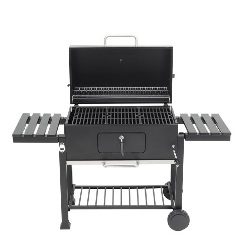 Living and Home Portable Outdoor Charcoal BBQ Grill with Side Shelves