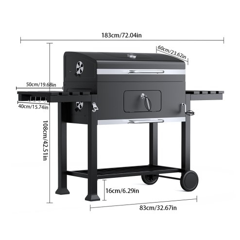 Living and Home Portable Outdoor Charcoal BBQ Grill with Side Shelves