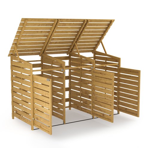 Living and Home Triple-Bin Wheelie Bin Storage Shed - Fir Wood Outdoor Dustbin Cabinet, Lockable Garden Bin Store (3 x 240L)