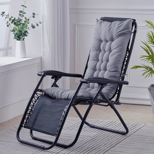 Living and Home Grey Non-slip Sun Lounger Cushion for Garden Patio, 125cm(W) x 48cm(D)