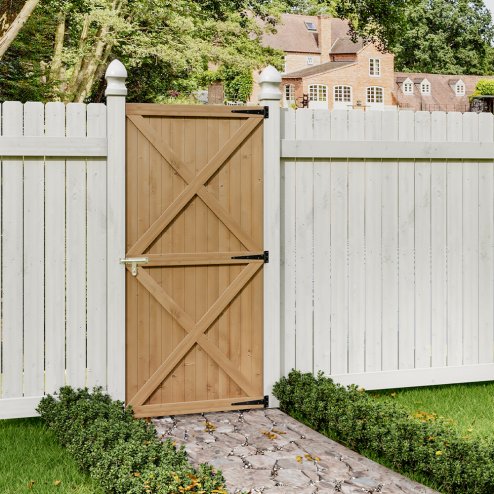 Living and Home Garden Flat Top Pine Wood Gate Kit, 85cm W X 183cm H