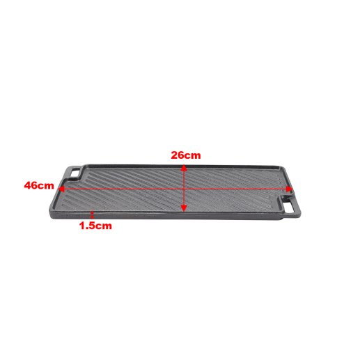 Living and Home Black Cast Iron Grill Pan, 46cm W x 26cm D x 1.5cm H