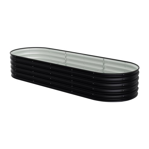Living and Home Anthracite Oval-Shaped Galvanized Steel Raised Garden Bed, 240cm W x 80cm D x 42cm H