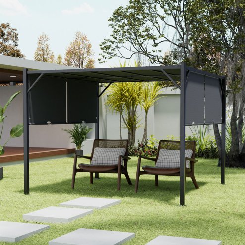 Outdoor Retractable Steel Pergola with Canopy 295cm W x 295cm D x 220cm H