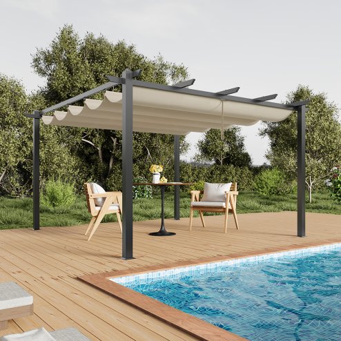 13x13ft Aluminium Pergola with Retractable Roof