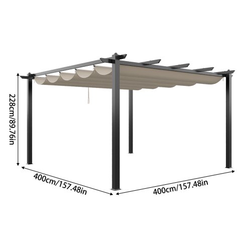 13x13ft Aluminium Pergola with Retractable Roof