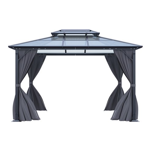 12 x 10FT Metal Frame Hardtop Patio Gazebo with Curtains