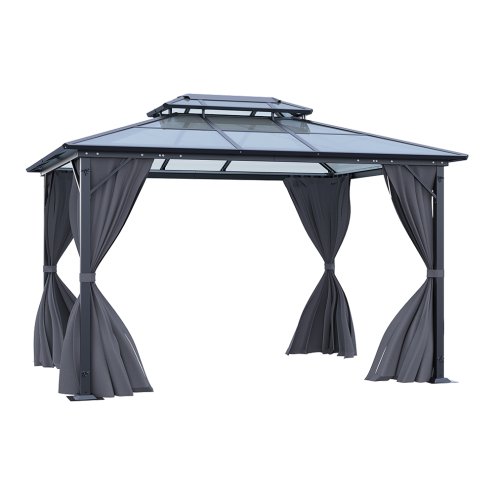12 x 10FT Metal Frame Hardtop Patio Gazebo with Curtains