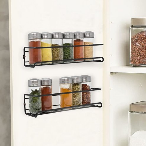 Living and Home Set of 2 Wall-Mounted Spice Racks, Black
